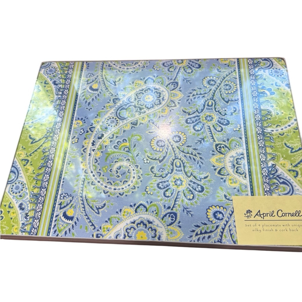 April Cornell 4 Placemats Cork Backing 16X 11 Paisley PersuasionFrench Farm